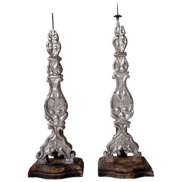 Metal Rare Indo-portuguese Silver Repousse Candlesticks - a Pair For Sale - Image 7 of 7