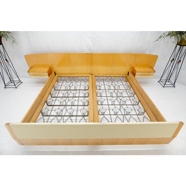 Swedish Mid Century Blond Birch King Headboard Bed Night Stands Box Spring NICE! For Sale - Image 12 of 18