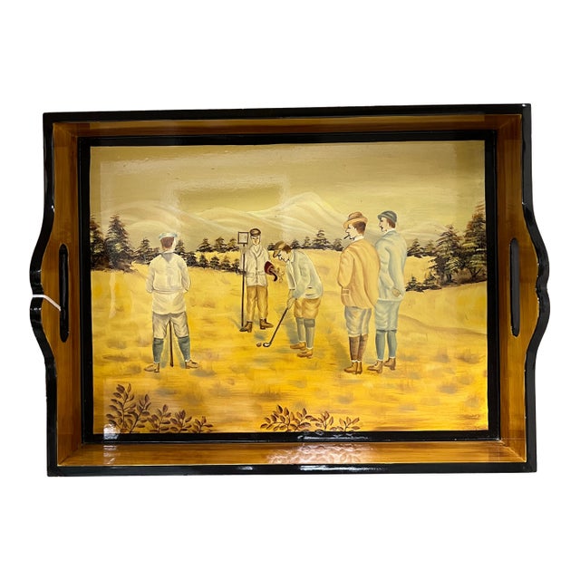 Hand Painted Wooden Golf Tray For Sale