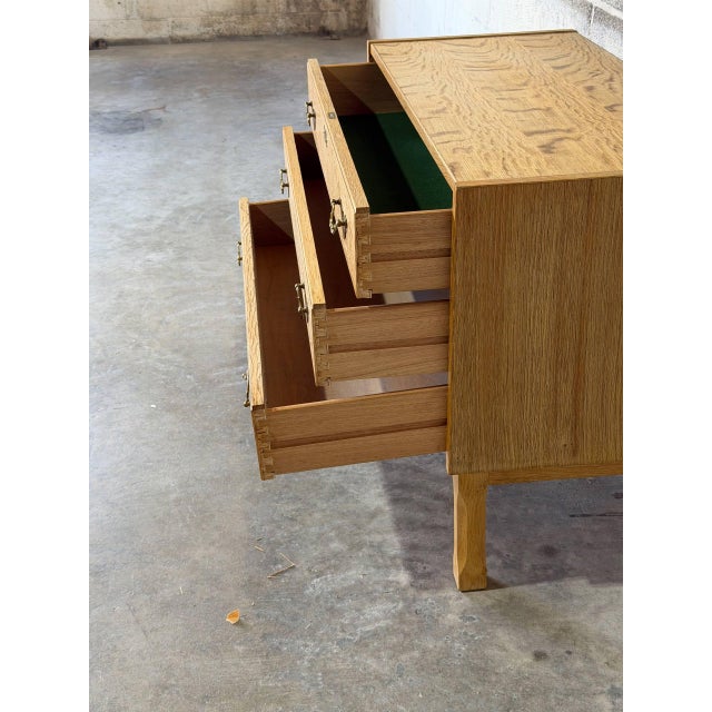 Oak Three-Drawer Dresser With Brass Hardware Danish Mid-Century Modern 1970s For Sale - Image 10 of 12