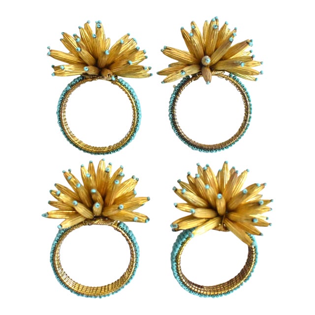 Vintage Turquoise and Gold Beaded Napkin Rings Chairish