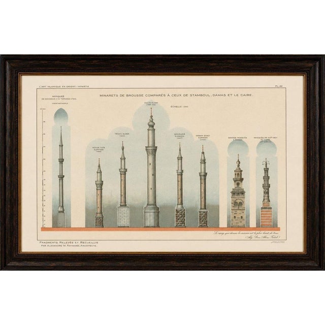 Antique comparative minarets print, bursa, istanbul, damascus & cairo, raymond, 1924 this original architectural plate...