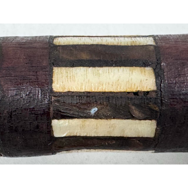 Islamic Hand Carved Afghanistan Wood + Mother of Pearl Inlaid Walking Stick For Sale - Image 3 of 12