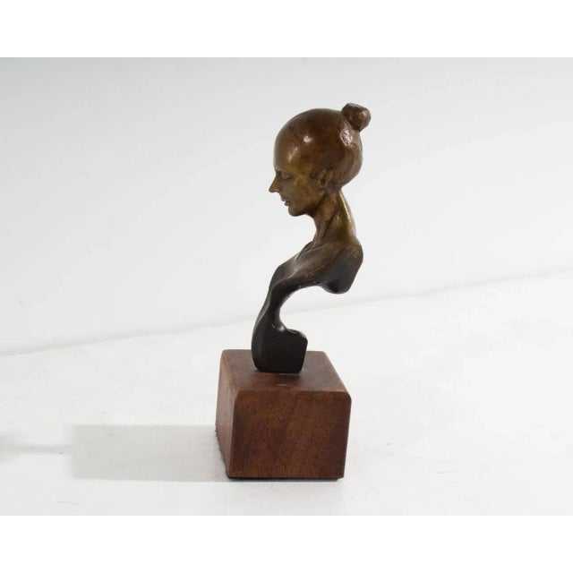 Signed Bronze Miniature Bust of a Woman For Sale - Image 4 of 8