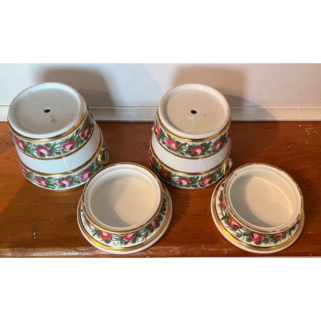 Antique 18th Century French Louis XVI Queen's Factory Paris Porcelain Cachepots or Orchid Flower Pots - A Pair For Sale - Image 13 of 15