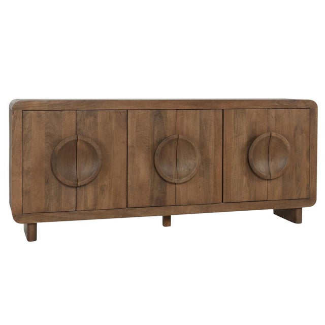 Solid smooth mango wood sideboard with six doors. Carved round bowl style handles add style and balance. Hole cutouts in...