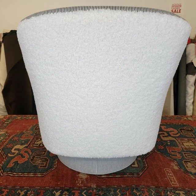 Drexel Faux Shearling /Ticking Swivel Chair For Sale In New York - Image 6 of 8