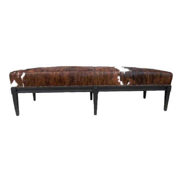 Black Bench With Cowhide Upholstery For Sale