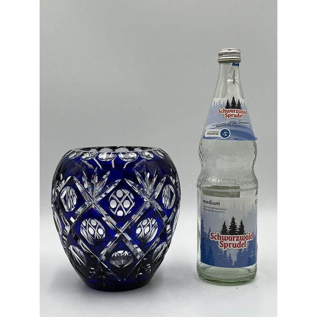 1950s Bohemian Bulbous Crystal Vase in Cobalt Blue, 1950s For Sale - Image 5 of 15