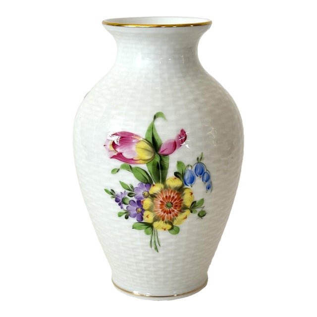 1980s Herend Printemps Hand-Painted Floral Bouquet Small Vase For Sale