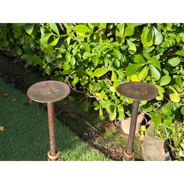 Black Vintage 30” Sculptural Iron Candlesticks With Aged Patina, Pair For Sale - Image 8 of 12