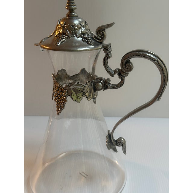 Vintage Glass and Pewter Decanter With Lid and Handle Detailed With Grape Vines Motif Made in Italy For Sale - Image 13 of 14