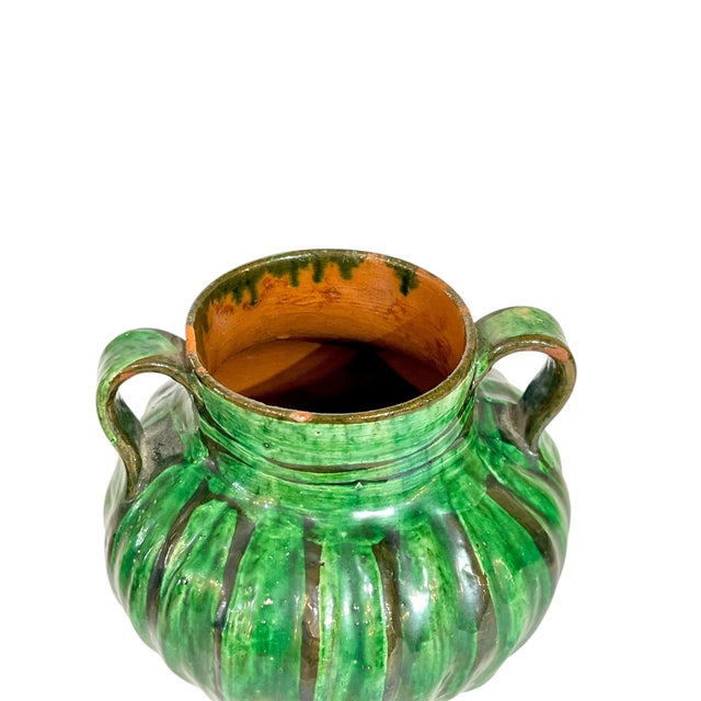 Vintage French Provincial Glazed Green Terracotta 2 Handle Pot With Lid For Sale - Image 16 of 16