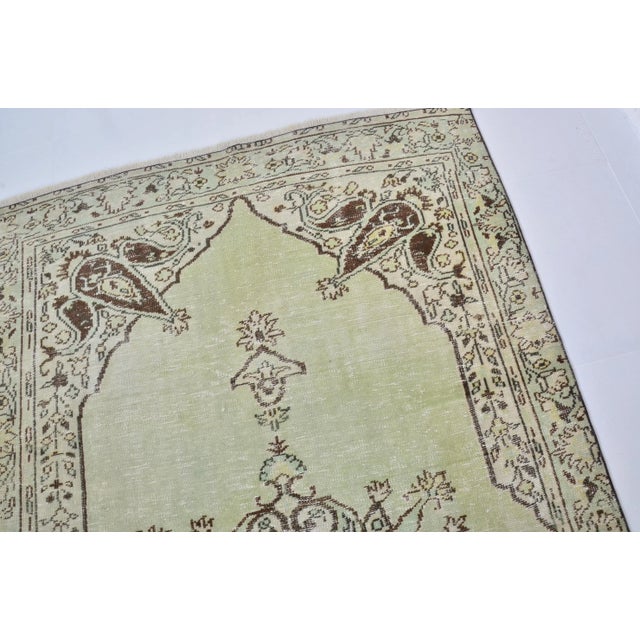 Rug & Kilim 1960s Vintage Green Decor Hand Knotted Area Living Room Rug For Sale - Image 4 of 11