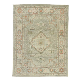 Vintage Light Blue Turkish Oushak Rug - 09'01 X 12'01 For Sale