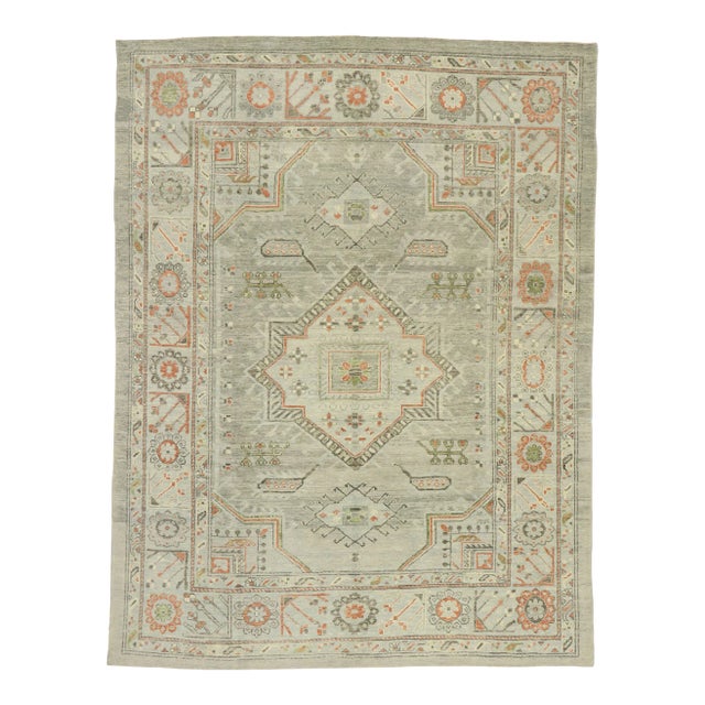 Vintage Light Blue Turkish Oushak Rug - 09'01 X 12'01 For Sale