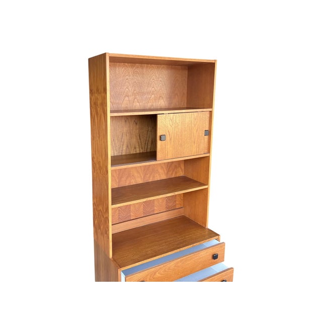 Restored 1960s Danish Modern Bookcase Cabinet With Carved Pulls & Sliding Doors For Sale - Image 14 of 17