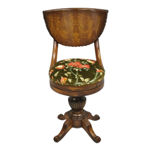 Early 20th Century Antique French Empire Regency Inlaid Mahogany Swivel Piano Harpist Stool Chair