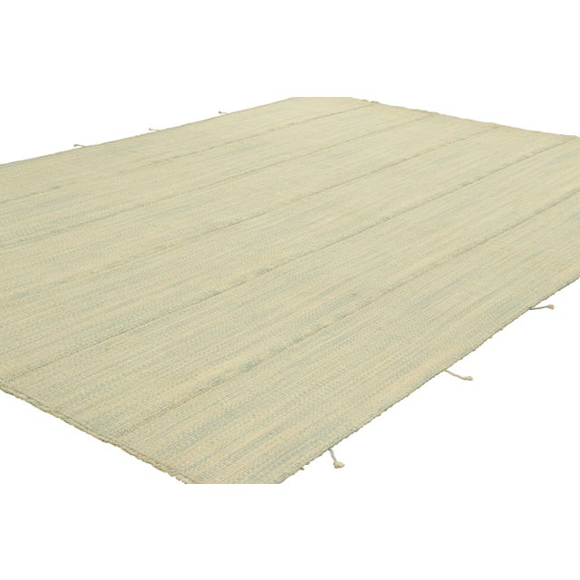 Rug & Kilim Rug & Kilim’s Contemporary Kilim in Beige and Blue Textural Stripes For Sale - Image 4 of 7