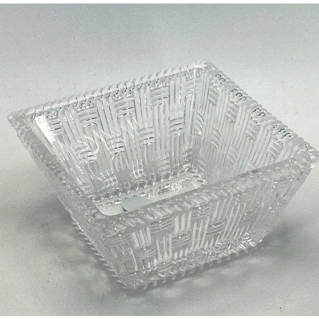 Tiffany and Co. Tiffany & Co. Woven Basket Weave Square Crystal 4” Dish / Trinket (New Without Box) Vintage 1990s For Sale - Image 4 of 17