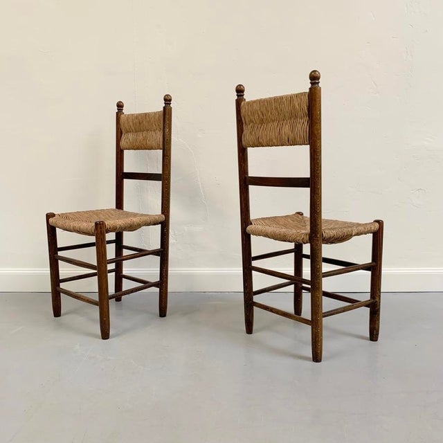 Mid-Century Oak and Straw Chairs by Charlotte Perriand, France, 1960s, Set of 6 For Sale - Image 9 of 17
