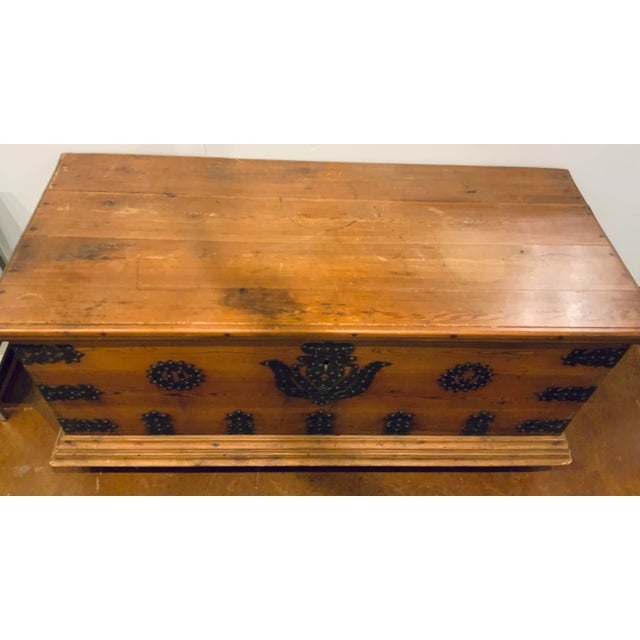 Early 20th Century Antique Oak Wood Trunk For Sale - Image 5 of 8