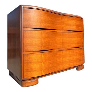 1930s Antique Deco Style Curved Wave Front Low Dresser Chest of Drawers For Sale