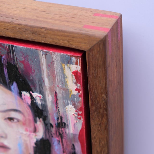 Embers Embrace by Stefan Smit | Oil on Panel Portrait of a Woman in a Red Shirt For Sale - Image 4 of 5