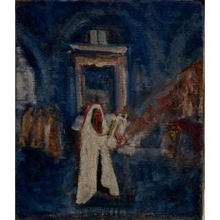 Frederick B. Serger, Polish French Fauvist Judaica Oil Painting Rabbi in Synagogue Frederick Serger, c.1940s For Sale