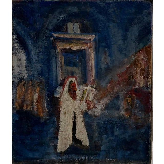 Frederick B. Serger, Polish French Fauvist Judaica Oil Painting Rabbi in Synagogue Frederick Serger, c.1940s For Sale