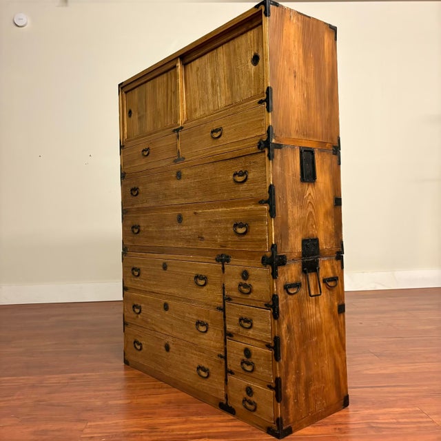 Japanese Antique Japanese Three-Section Kiri Tansu Chest For Sale - Image 3 of 14