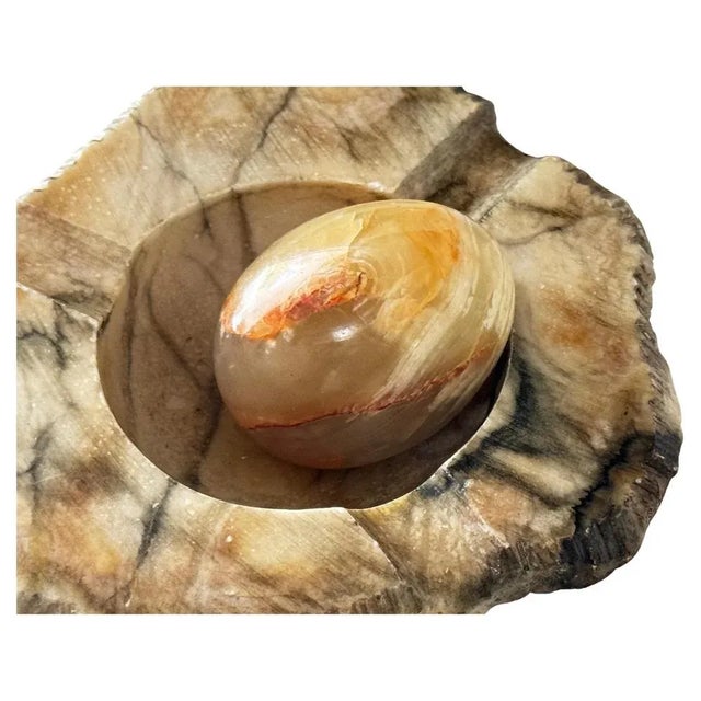 White-Green-Grey Marble Ashtray with Decorative Marble Egg, 1960s For Sale - Image 3 of 10