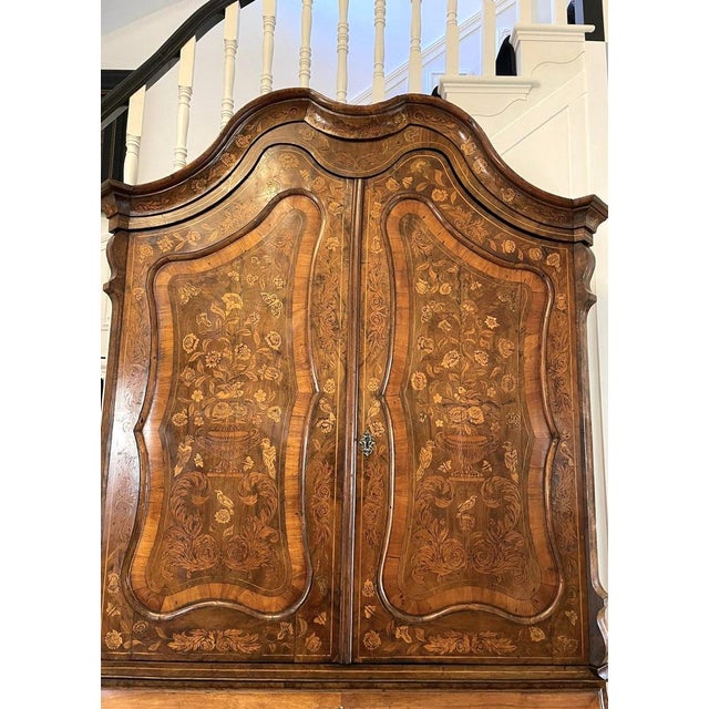 Brown 18th Century Dutch Marquetry Inlaid Burr Walnut Bureau Bookcase, 1780s For Sale - Image 8 of 18