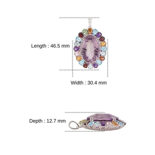 Violet Ornate Victorian Style Multi-Gemstone Pendant in 925 Sterling Silver For Sale - Image 8 of 11