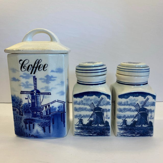 Delft Vintage German Inge & Dutch Delft Blue and White Ceramic Canister Set, 3 Pieces For Sale - Image 4 of 12