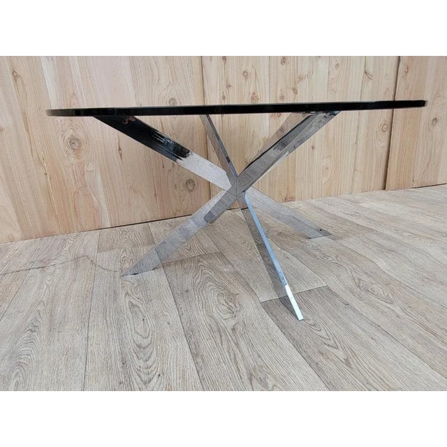 Vintage Modern Leon Rosen Pace Collection Chrome JAX-Double X Base Tinted Round Glass Top Coffee Table Vintage modern Leon...