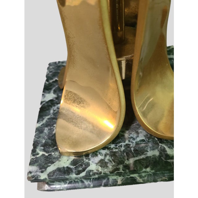 Metal Mid Century Modern Sarreid #9590 Brass Green Marble Table Lamp For Sale - Image 7 of 12