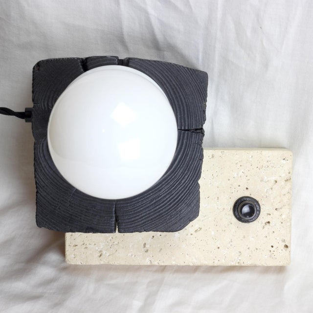 Stone Block Lamp - Sculptural Barn Beam and Limestone Table Lamp by Gabor Gobi For Sale - Image 7 of 8