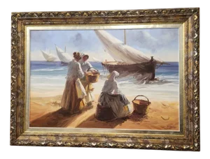 J. Fandos, Marinas, 1990s, Oil on Canvas, Framed