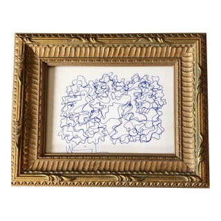 1980’s Original Wayne Cunningham Small Abstract Ink Drawing Framed Signed For Sale