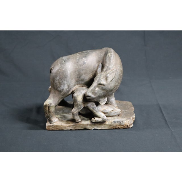 1970s 1970s Figural Hand‑Carved Stone Mother Boar & Baby Sculpture — 15.5 Lb Collectible For Sale - Image 5 of 6