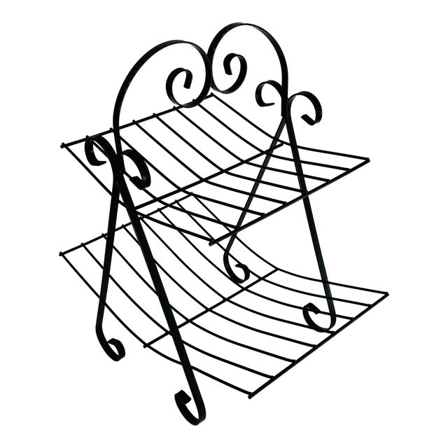 Vintage 1950s Black Metal Two-Tier Magazine Rack For Sale