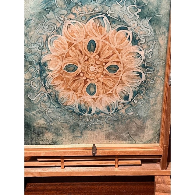 Mid 20th Century Pair Vintage Asian Batik Mandala Art Table Screen Frame & Mat Print Set For Sale - Image 5 of 6