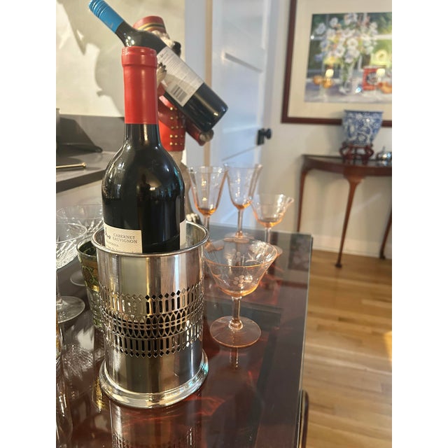 Mid-Century Modern Mid 20th Century Sheffield Silver Co. Art Deco Pierced Silver Plate Wine Bottle Holder For Sale - Image 3 of 10