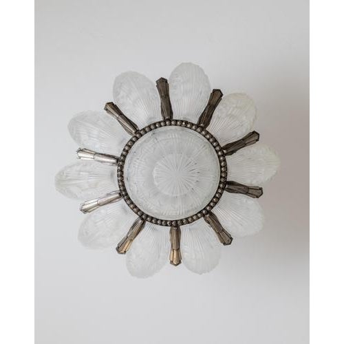 Art Deco Bronze and Glass Chandelier by Georges Leleu, France, 1930s For Sale - Image 3 of 18