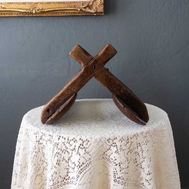 This primitive wooden pack saddle has been beautifully waxed for preservation to a rich, espresso-brown luster that...