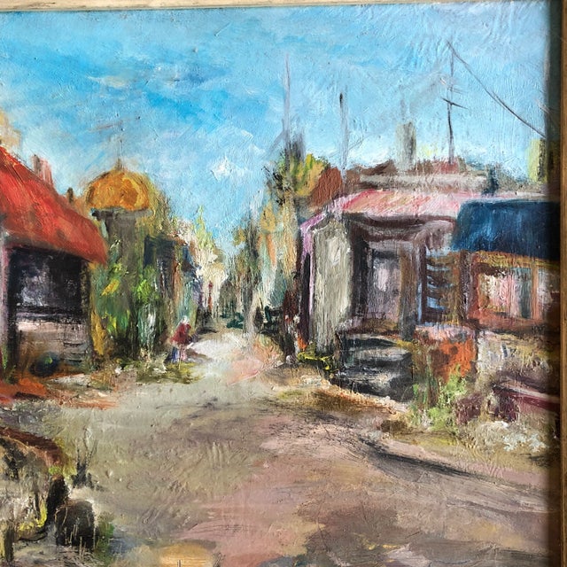 Original Vintage 1960’s Eastern European Village Scene Painting by Gertrude Hammer For Sale - Image 4 of 7