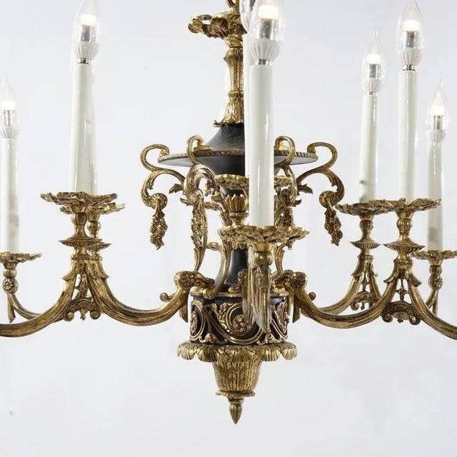 Wood French Empire Style Ebonized Bronze Twelve-Light Chandelier, Early 20th Century For Sale - Image 7 of 13