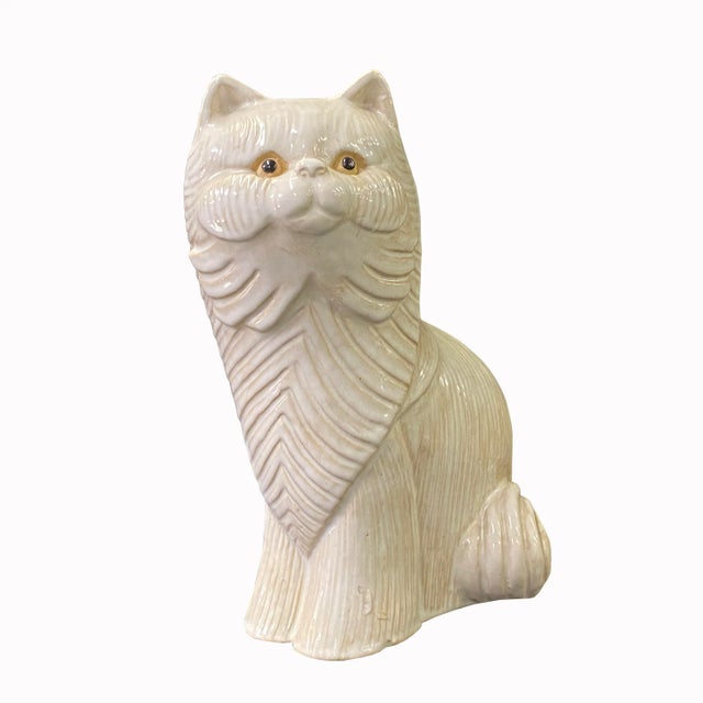 White Distressed Off White Color Glaze Ceramic Cat Deco Figure For Sale - Image 8 of 8