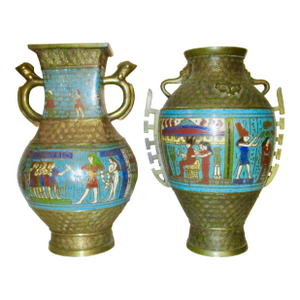 Japanese Bronze and Enamel Vases With Egyptian Motif - A Pair of 2